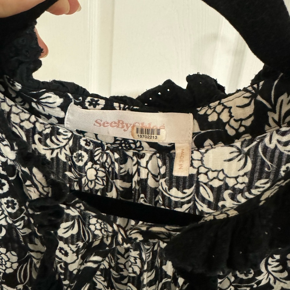 See by Chloe-Floral MIDI Dress Black/White Peonies Sz 44 (Large 12-14) - Picture 7 of 15